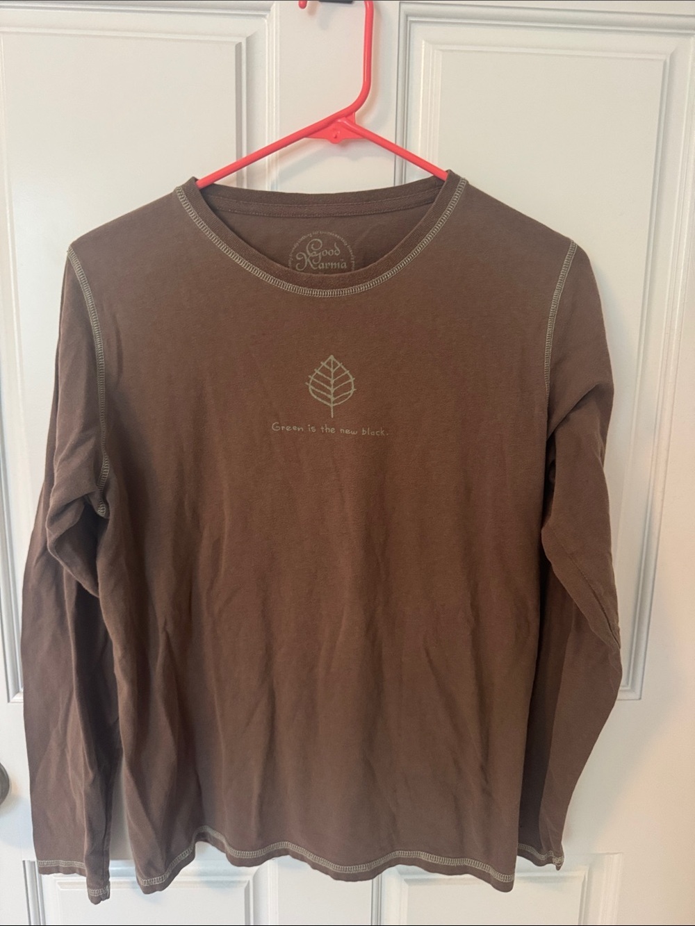 Life Is Good Brown Long Sleeve Tee with Leaf Motif